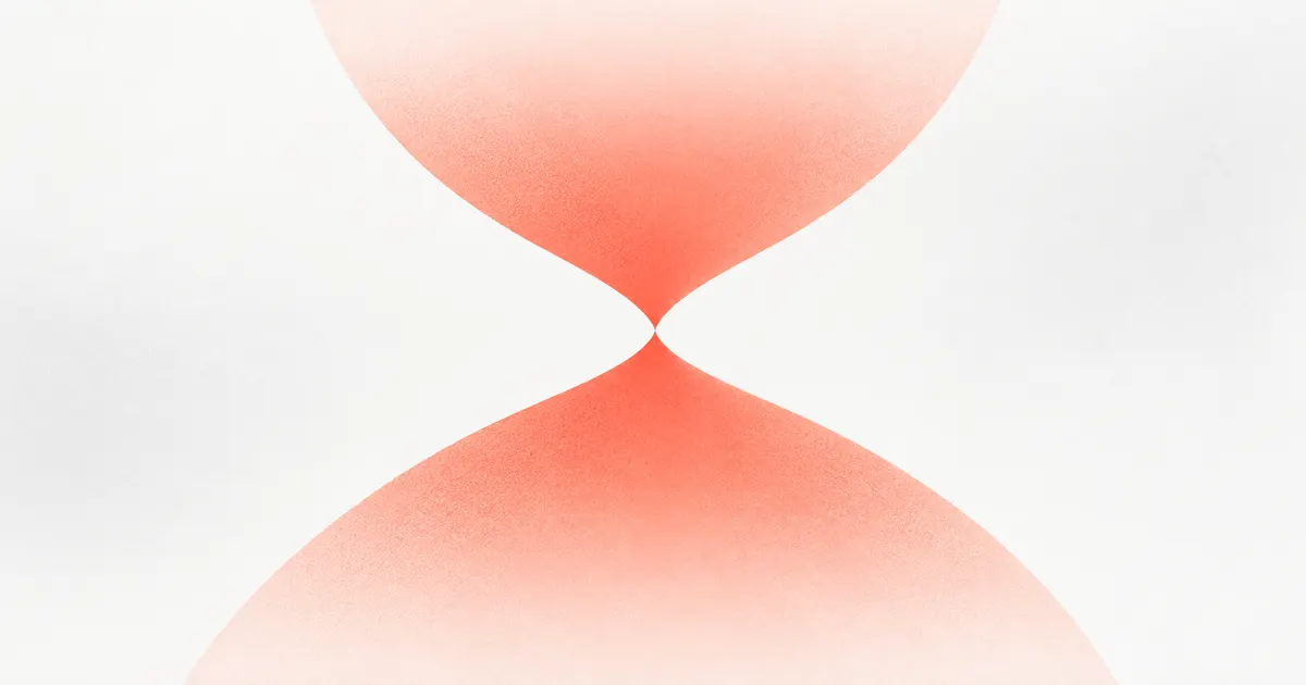 An hourglass silhouette formed by two coral gradients meeting at a narrow point